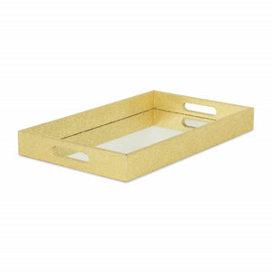 16" Gold Rectangular Wood Handmade Tray With Handles