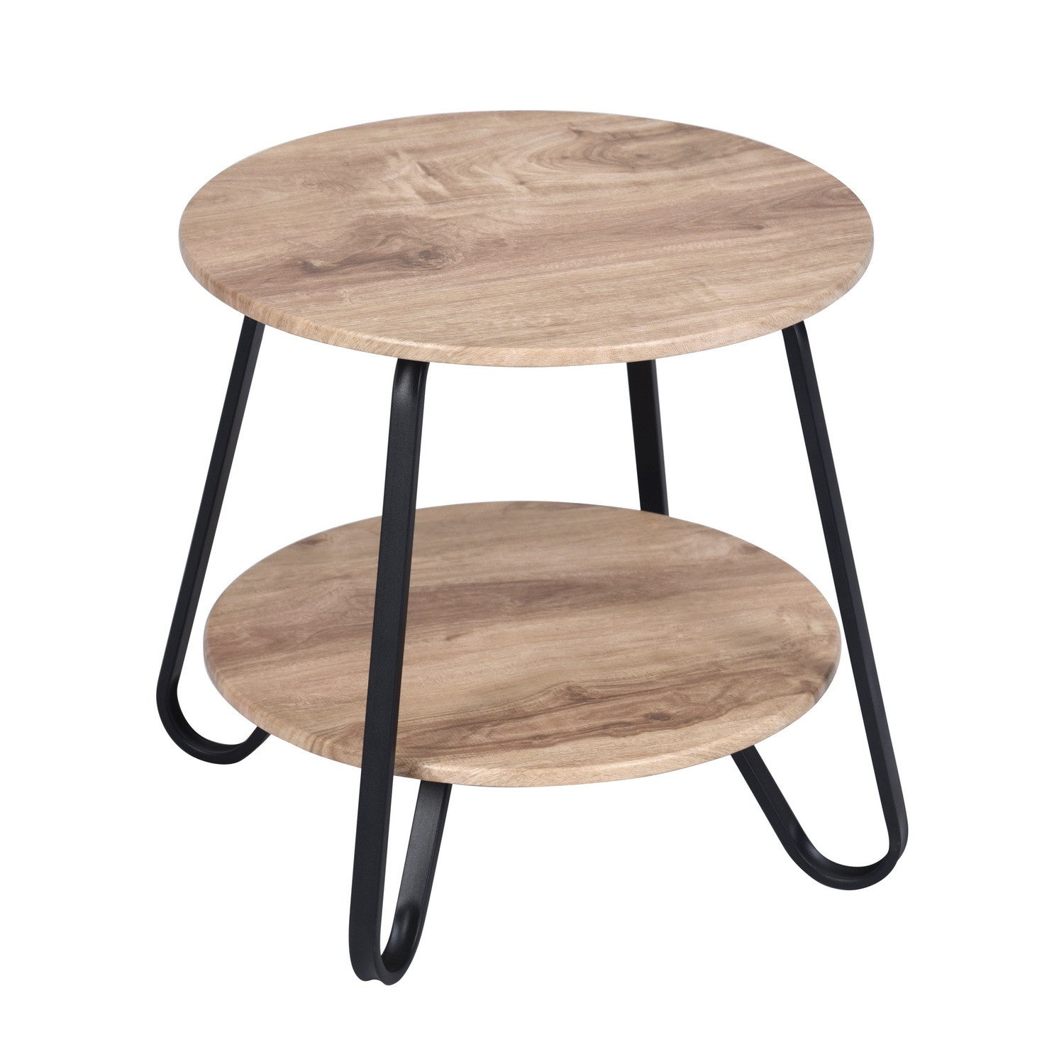 18" Black And Oak Manufactured Wood And Steel Round End Table