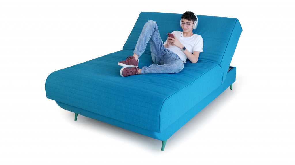 Full/Double Adjustable Turquoise Upholstered 100% Polyesterno Bed With Mattress