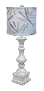 29" Antique White Candlestick Table Lamp With Gray Abstract Drum Shade