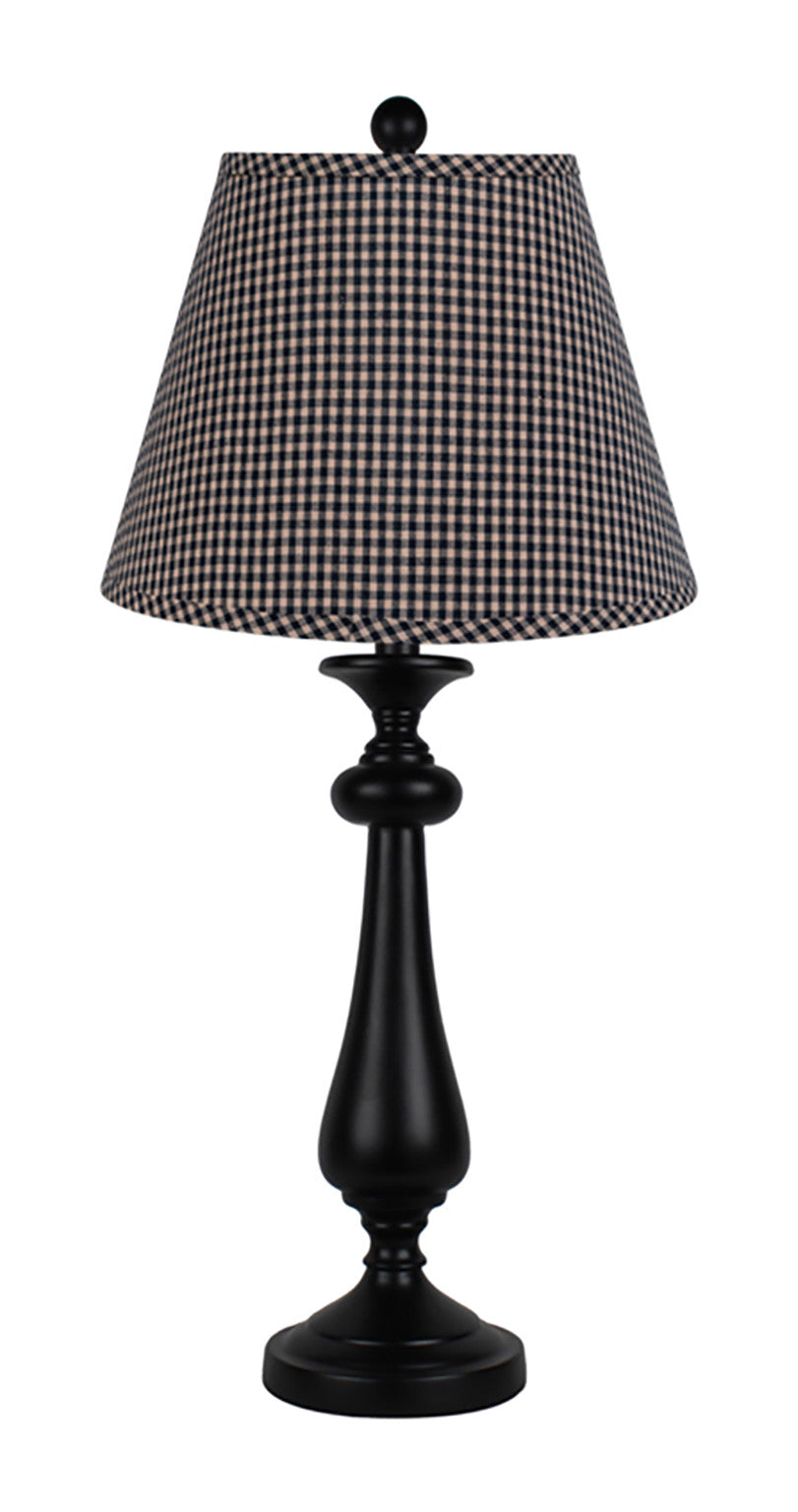 27" Black Candlestick Table Lamp With Black Mini Check Shade