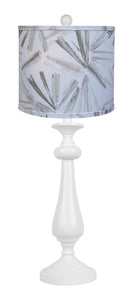 26" White Candlestick Table Lamp With Gray Taupe Abstract Shade