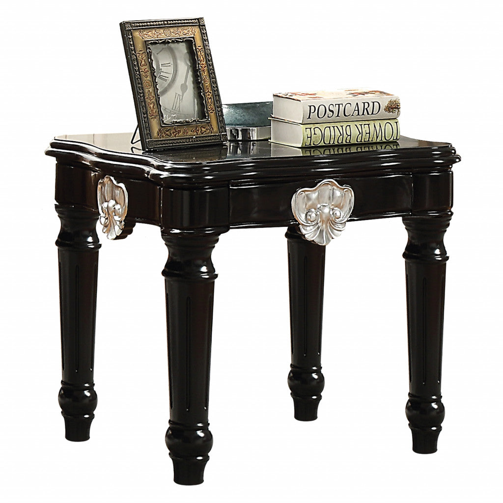 24" Black Manufactured Wood Carved Medallion Square End Table