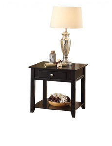 22" Black Manufactured Wood Square End Table With Drawer With Shelf