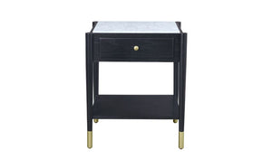 24" Black And White Marble And Solid Wood Rectangular End Table