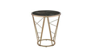 24" Champagne And Black Faux Marble Glass And Metal Round End Table