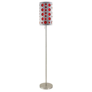 62" Satin Nickel and Red Chrome Modern Floor Lamp