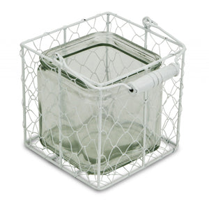 5.5" White and Clear Wire Basket Glass Jar