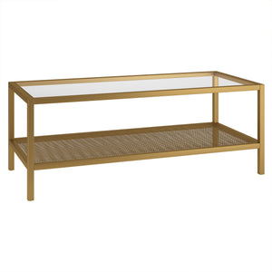 45" Gold Glass Rectangular Coffee Table With Shelf