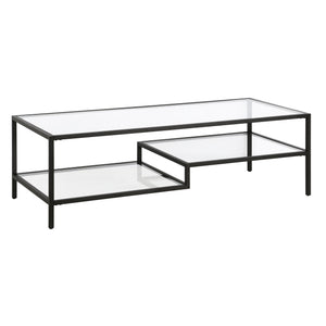 54" Black and Glass Rectangular Coffee Table With Two Shelves