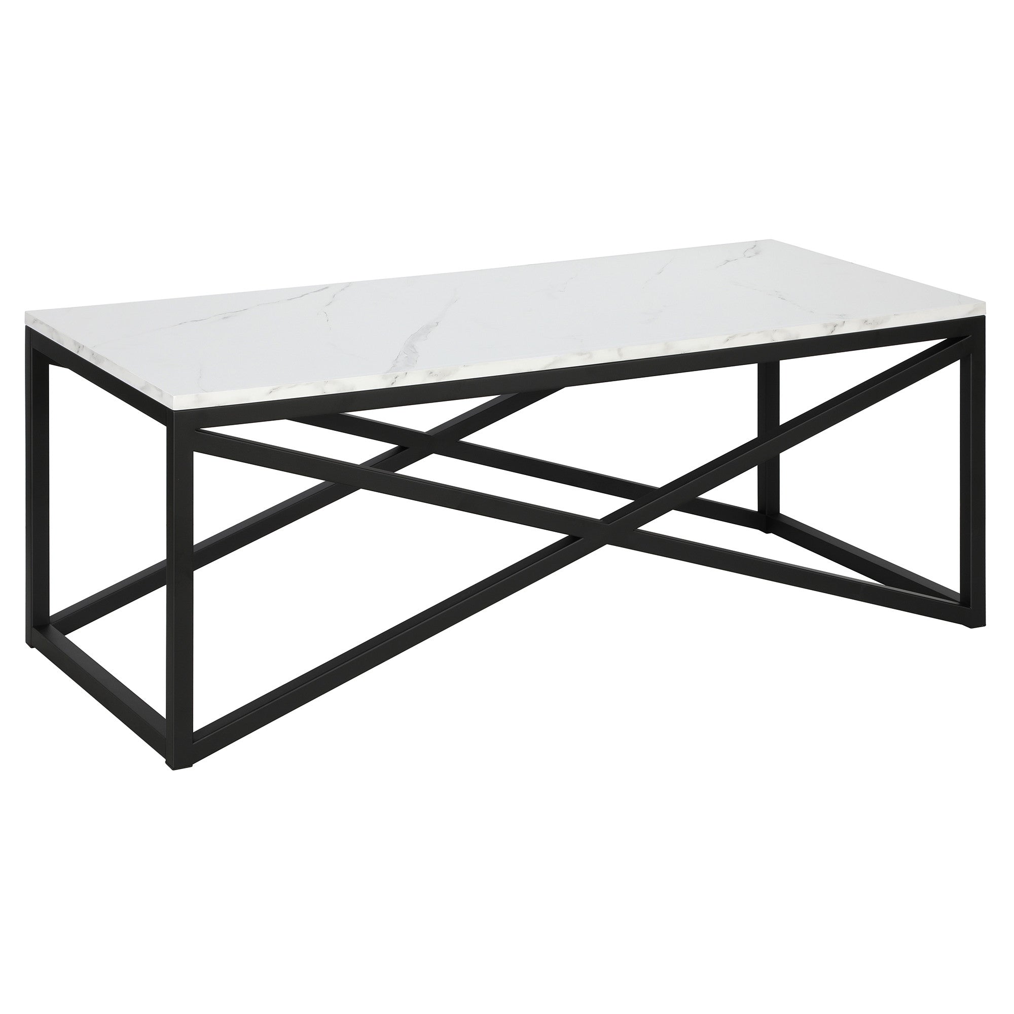 46" Black and White Faux Marble Rectangular Coffee Table