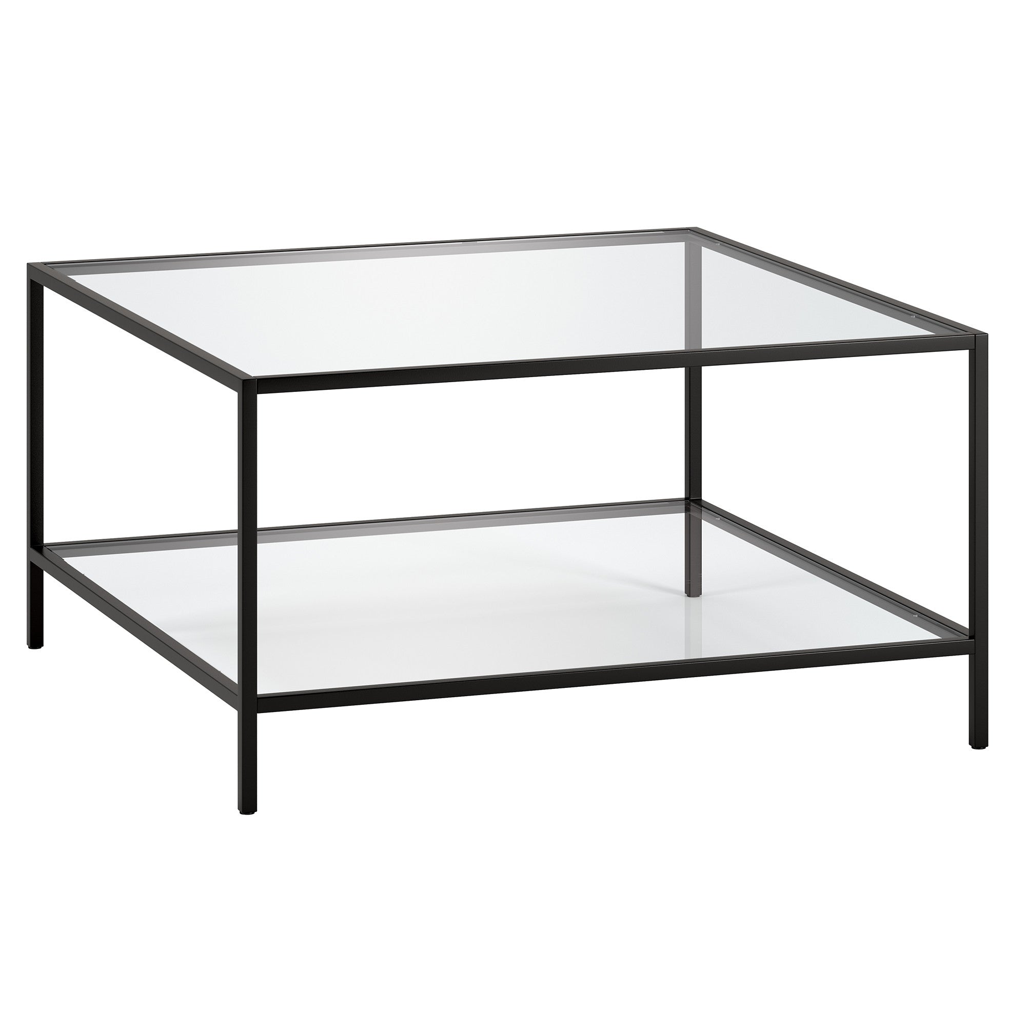 32" Black and Glass Square Coffee Table With Shelf