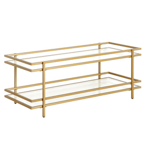 45" Gold Glass Rectangular Coffee Table With Shelf