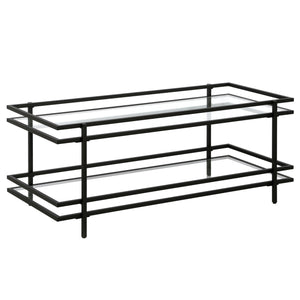 45" Black Glass Rectangular Coffee Table With Shelf