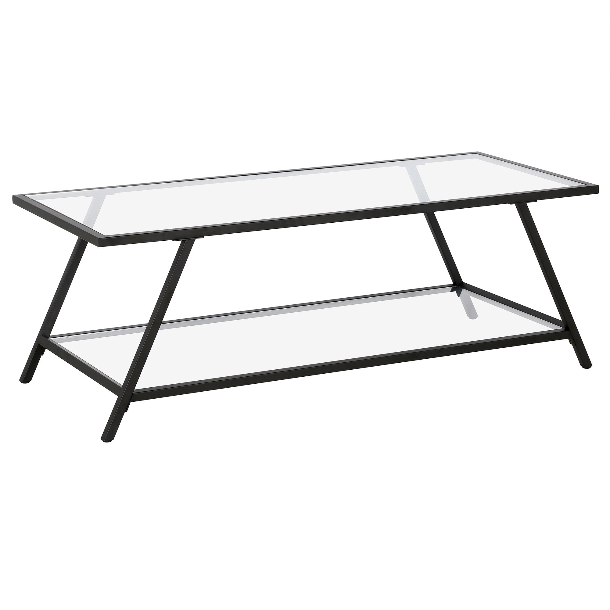 48" Black Glass Rectangular Coffee Table With Shelf