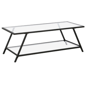 48" Black Glass Rectangular Coffee Table With Shelf