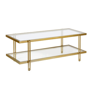 45" Gold Glass Rectangular Coffee Table With Shelf