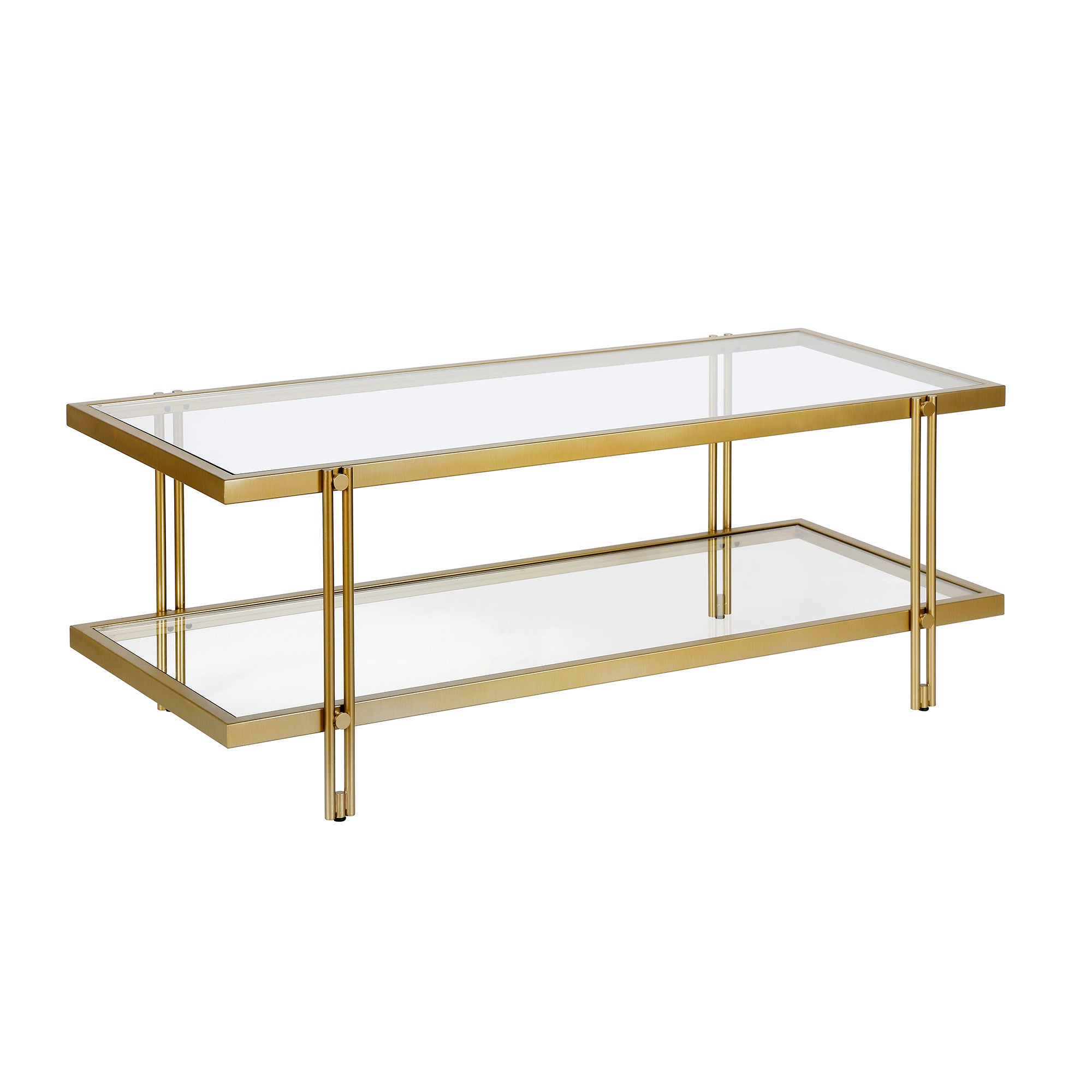 45" Gold Glass Rectangular Coffee Table With Shelf