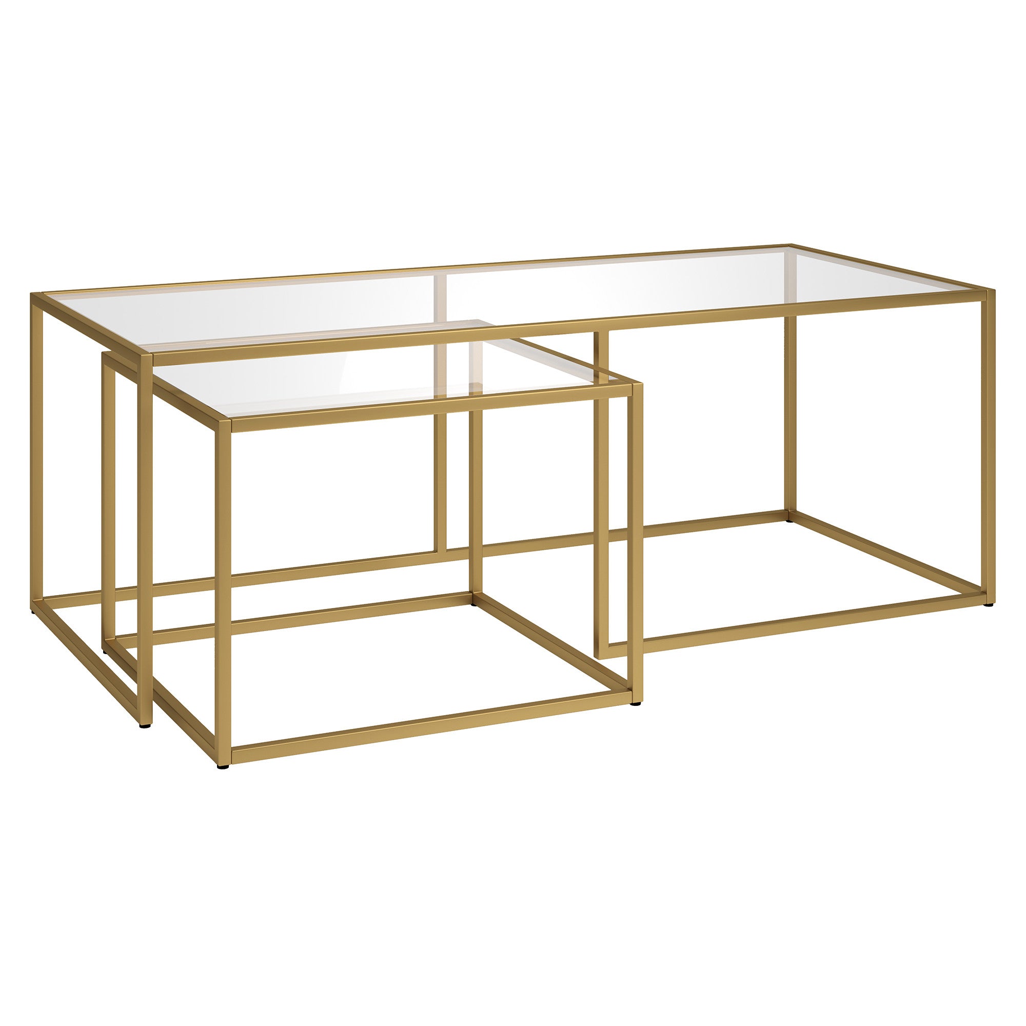 Set Of Two 50" Gold Glass Rectangular Nested Coffee Tables