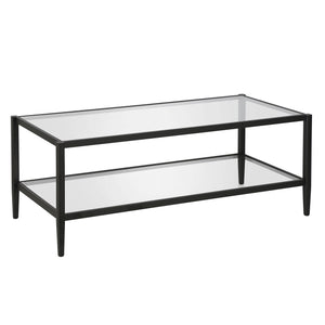 45" Black Glass Rectangular Coffee Table With Shelf