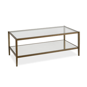 45" Gold Glass Rectangular Coffee Table With Shelf