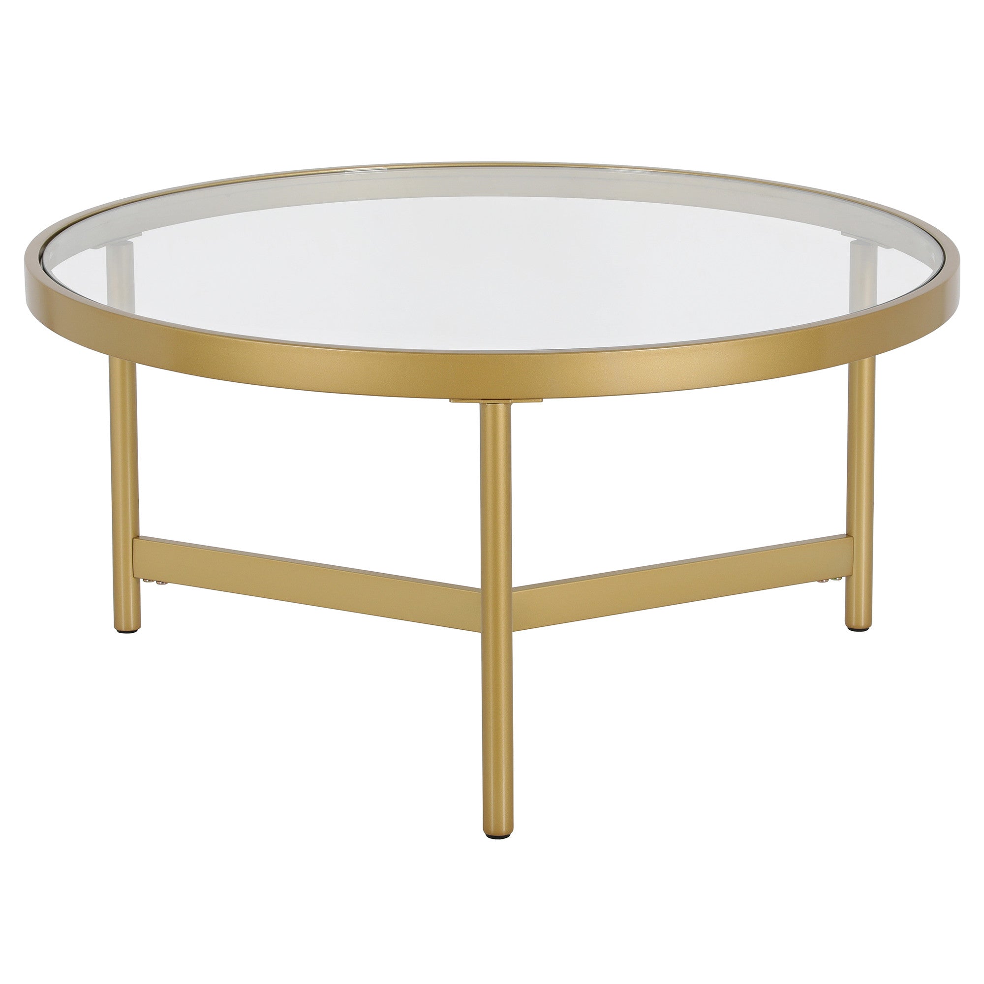 32" Gold Glass Round Coffee Table