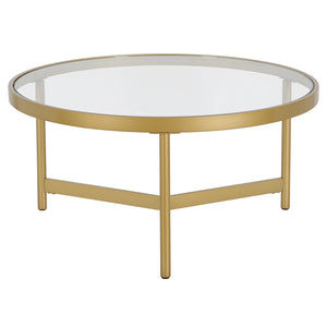 32" Gold Glass Round Coffee Table