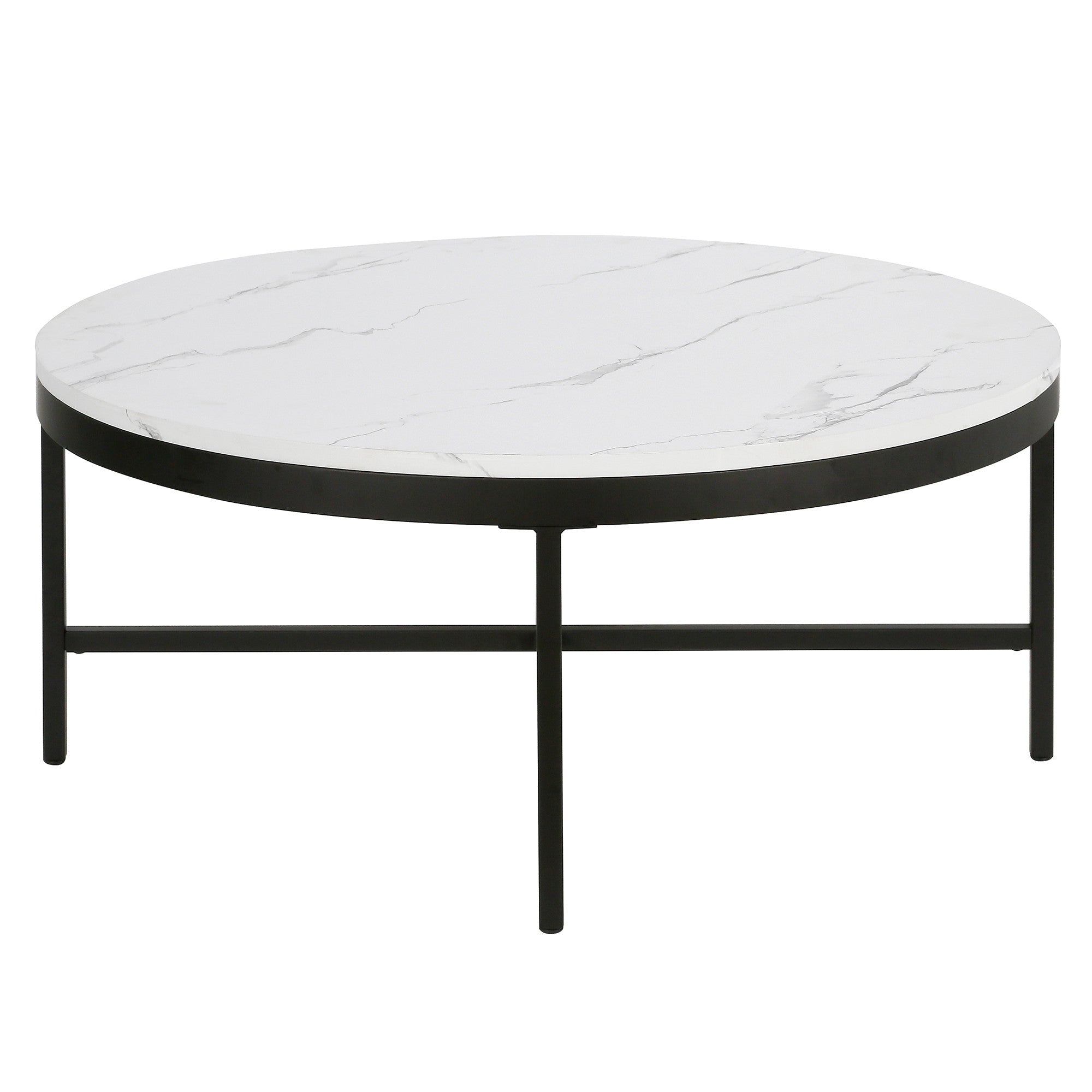 36" Black And White Faux Marble Round Coffee Table