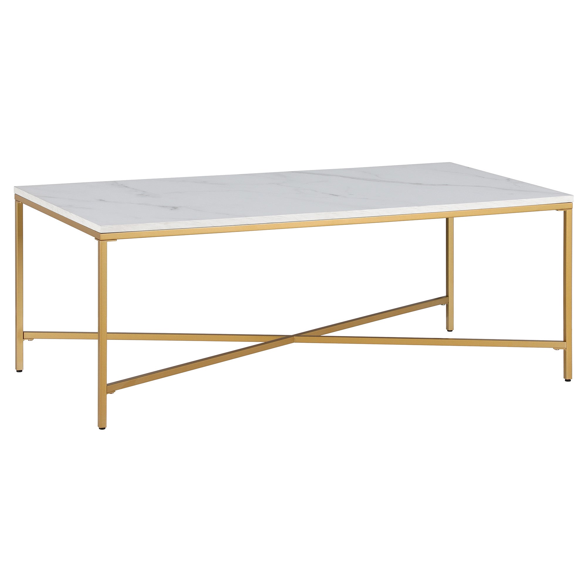 48" Gold And White Manufactured Wood Rectangular Coffee Table