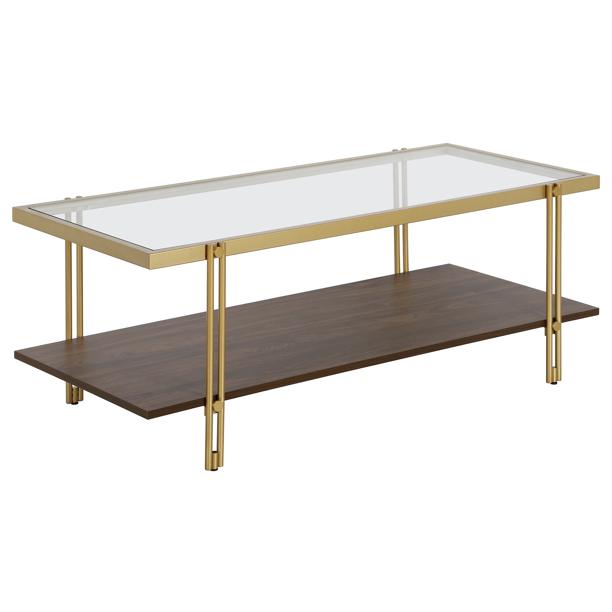 45" Gold And Brown Glass Rectangular Coffee Table With Shelf