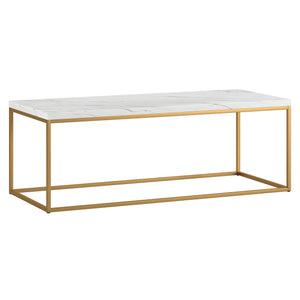 48" Gold And White Faux Marble Rectangular Coffee Table