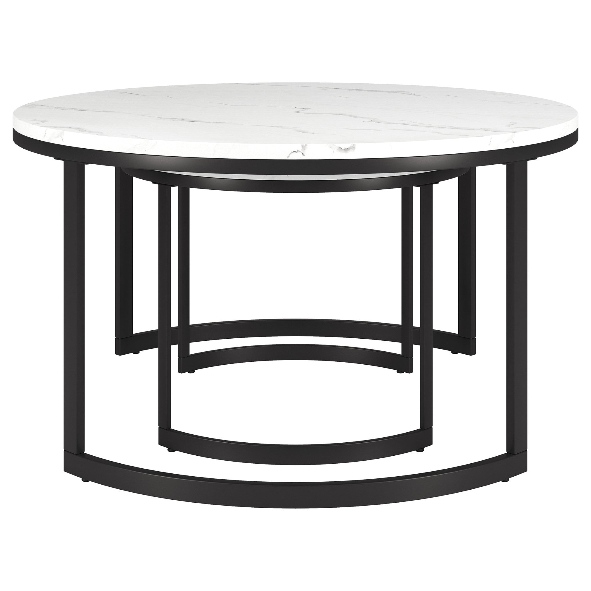 Set Of Two 36" Black And White Faux Marble Round Nested Coffee Tables