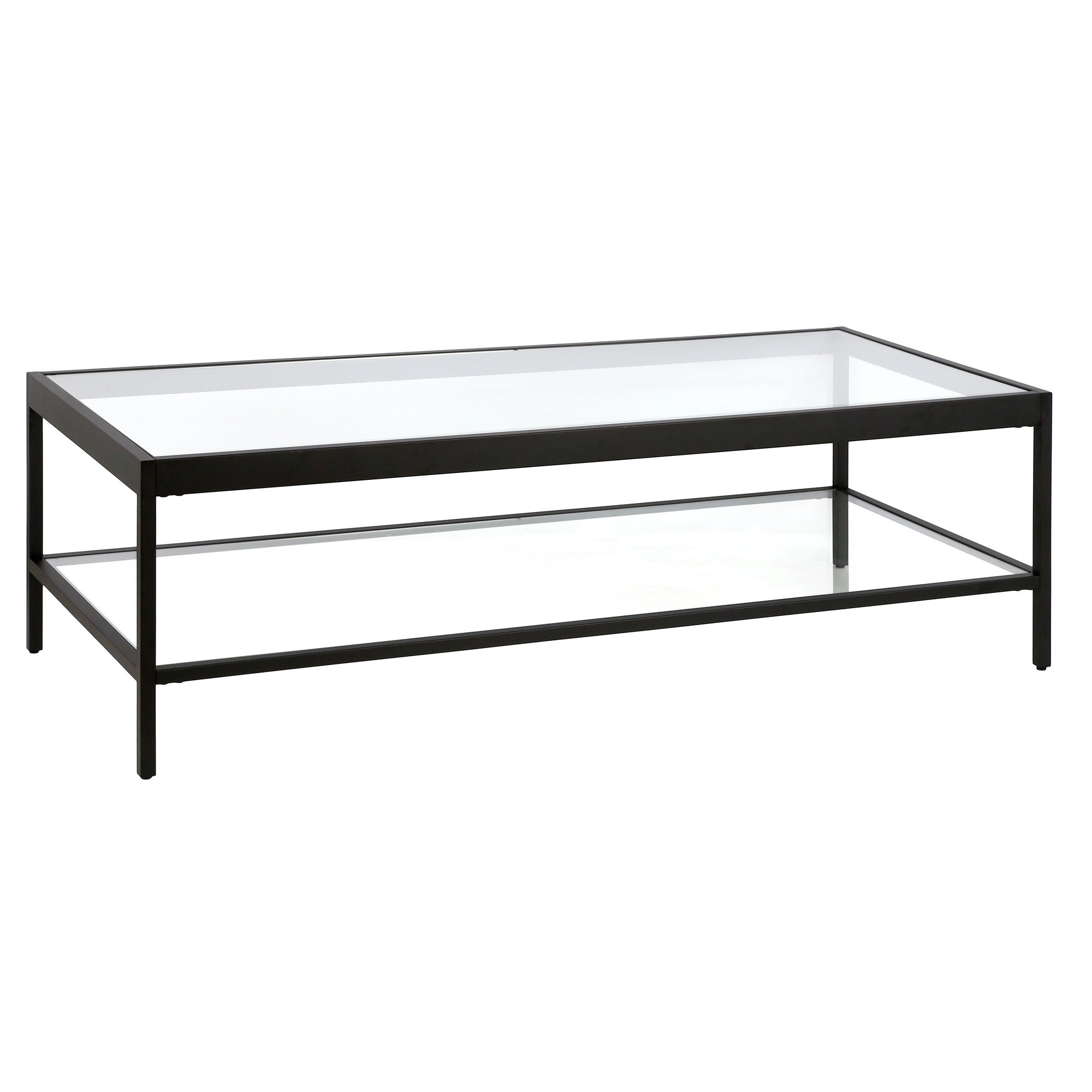 54" Black Glass Rectangular Coffee Table With Shelf