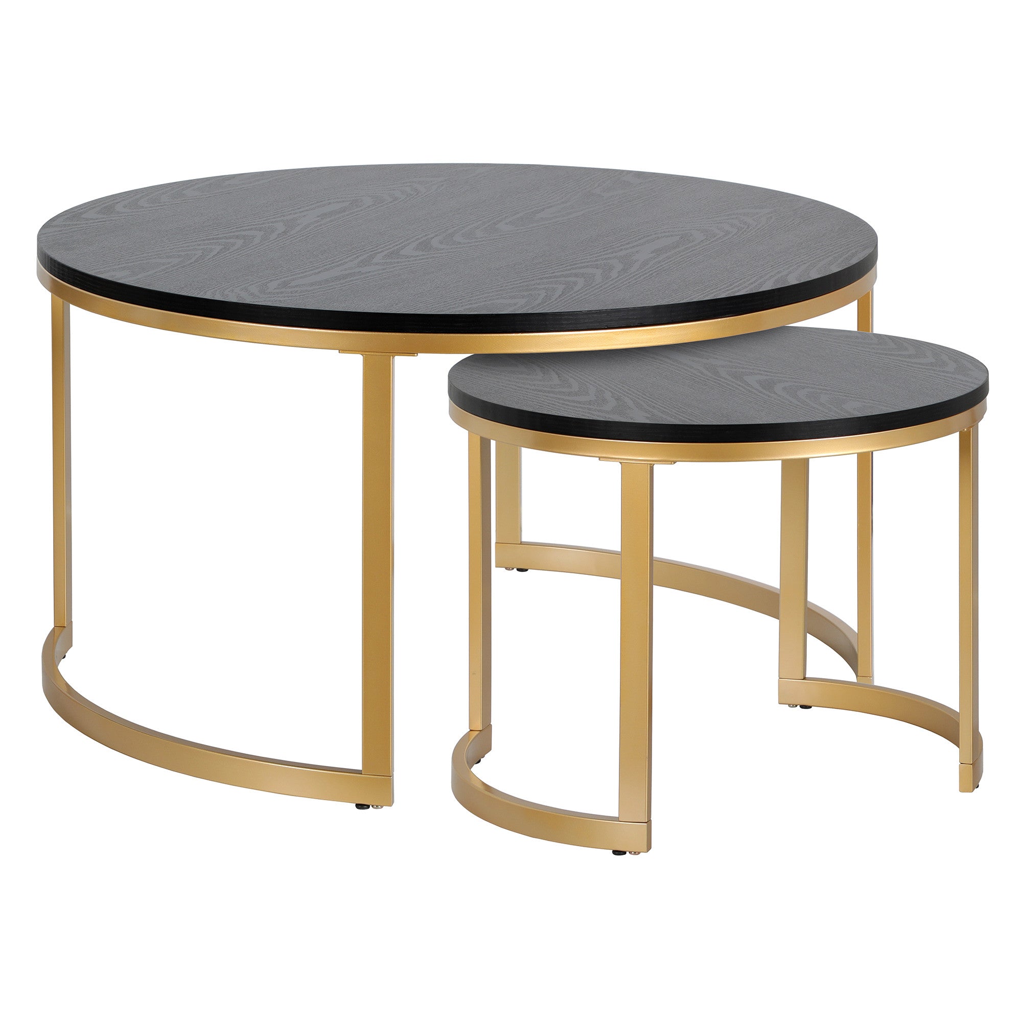 Set Of Two 36" Gold And Black Manufactured Wood Round Nested Coffee Tables