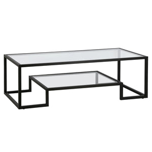 54" Black Glass Rectangular Coffee Table With Shelf