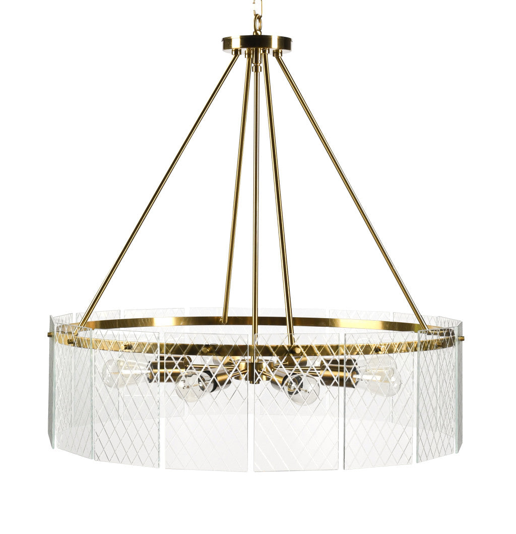 Chandelier Eight Light Iron And Glass Dimmable Semi-Flush Ceiling Light