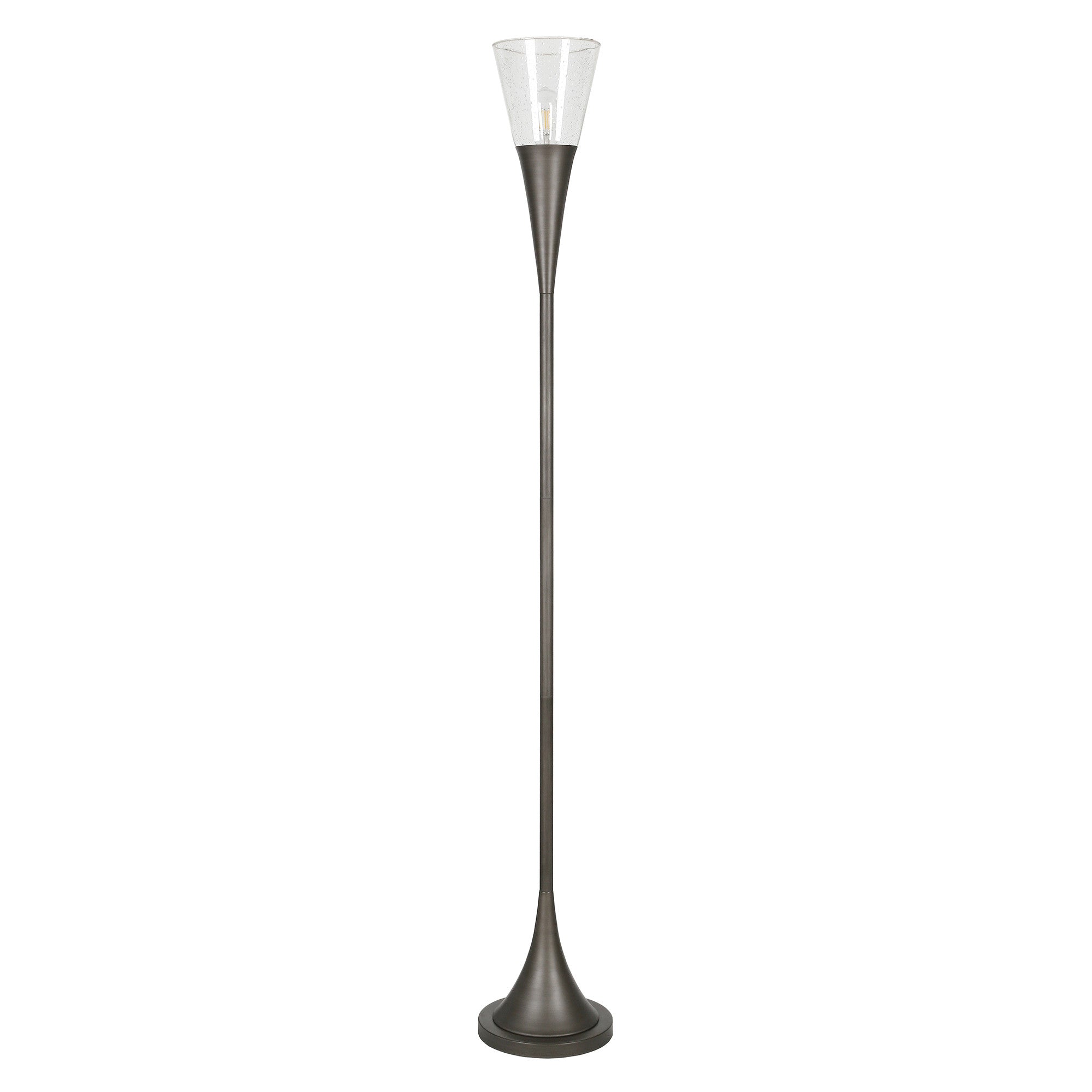 71" Steel Torchiere Floor Lamp With Clear Seeded Glass Cone Shade