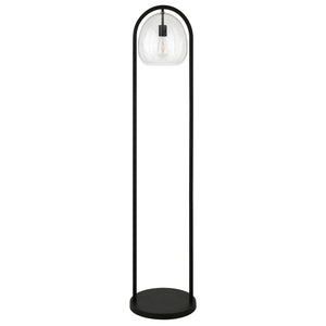 65" Black Column Floor Lamp With Clear Seeded Glass Globe Shade