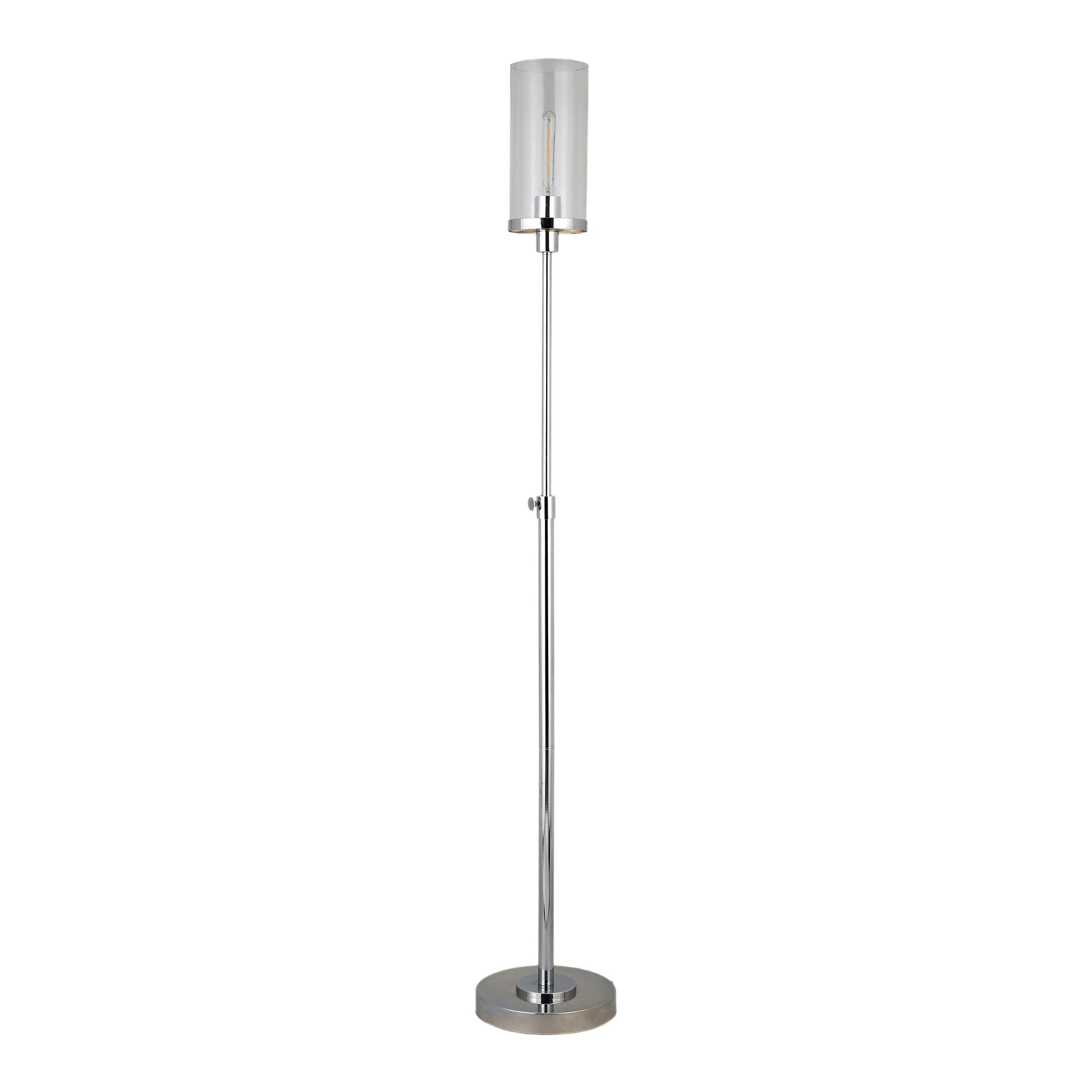 66" Nickel Torchiere Floor Lamp With Clear Transparent Glass Drum Shade