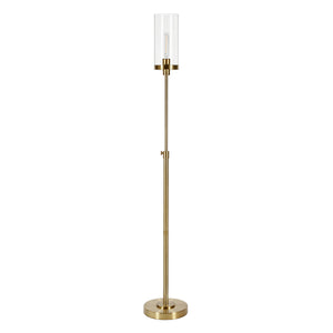 66" Brass Torchiere Floor Lamp With Clear Transparent Glass Drum Shade