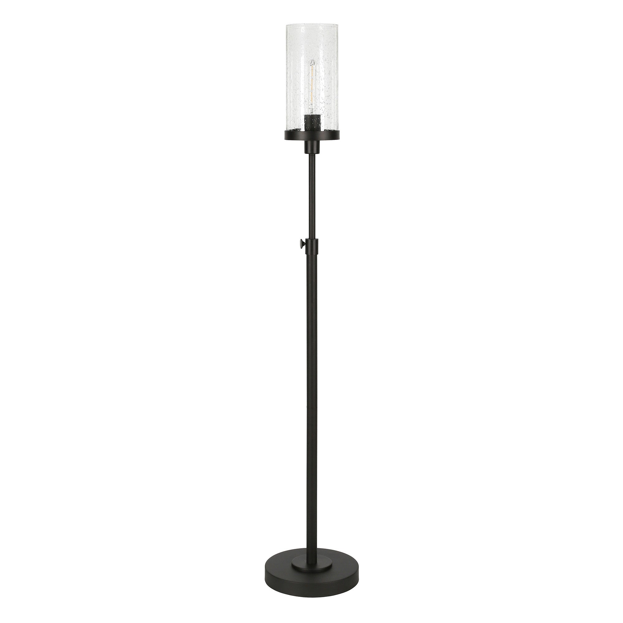 66" Black Torchiere Floor Lamp With Clear Seeded Glass Drum Shade