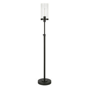 66" Black Torchiere Floor Lamp With Clear Seeded Glass Drum Shade