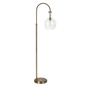 70" Brass Arched Floor Lamp With Clear Transparent Glass Dome Shade