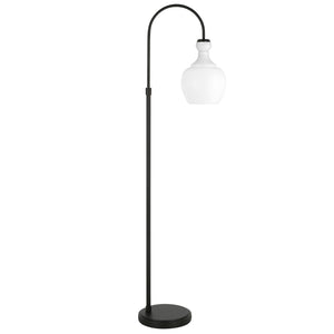 70" Black Arched Floor Lamp With White Frosted Glass Dome Shade