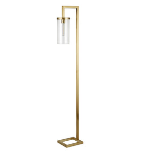 67" Brass Reading Floor Lamp With Clear Seeded Glass Drum Shade