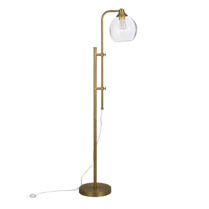 68" Brass Adjustable Reading Floor Lamp With Clear Seeded Glass Globe Shade