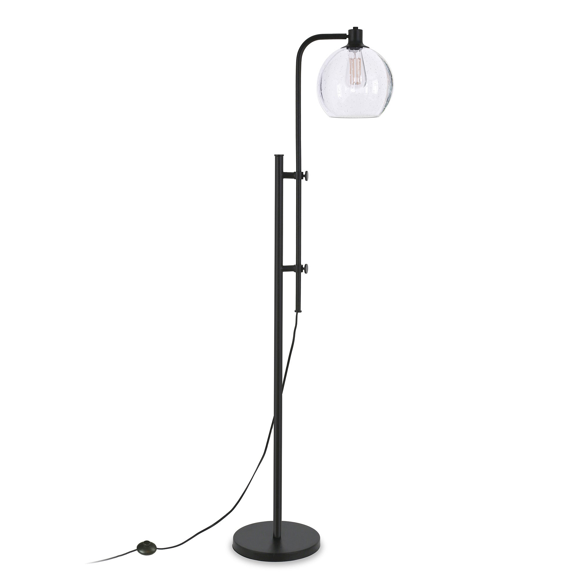 68" Black Adjustable Reading Floor Lamp With Clear Seeded Glass Globe Shade