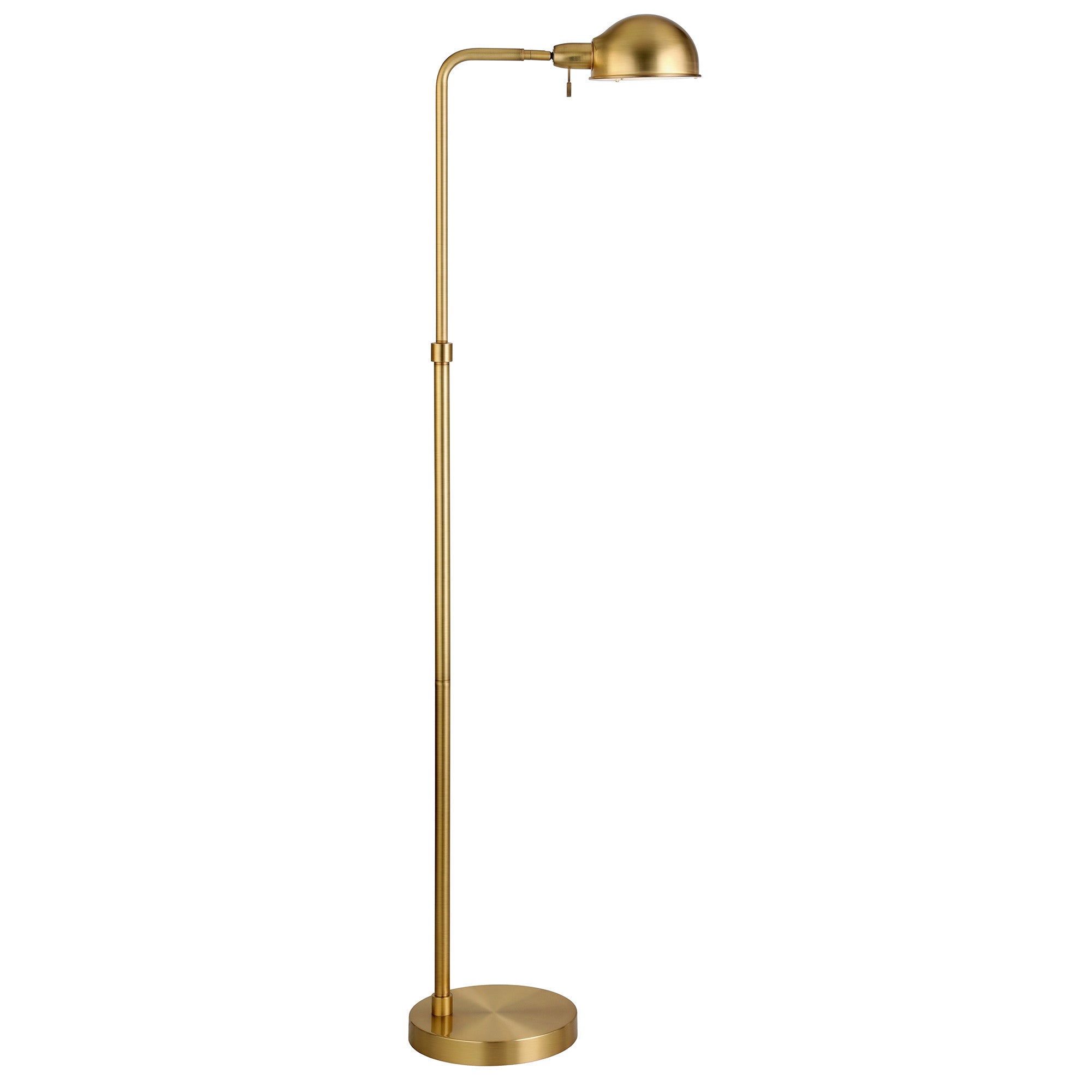 66" Brass Reading Floor Lamp With Gold Dome Shade