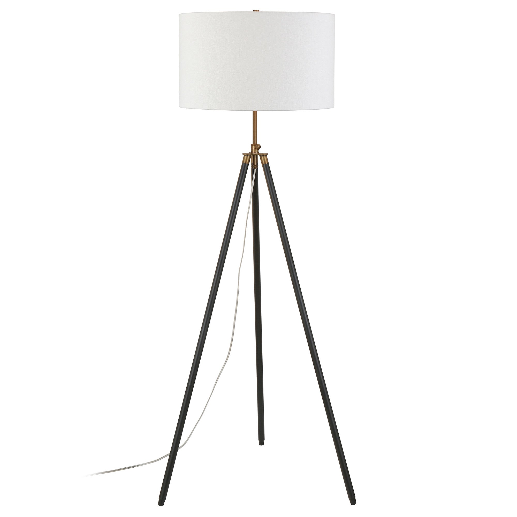 67" Black Tripod Floor Lamp With White Frosted Glass Drum Shade