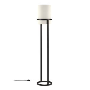 62" Black Column Floor Lamp With White Frosted Glass Drum Shade